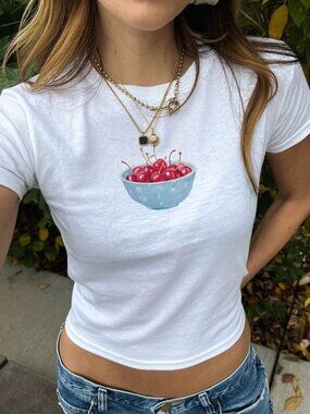 🍒 Painted Cherries Baby Tee 🍒 Woman Baby Tee